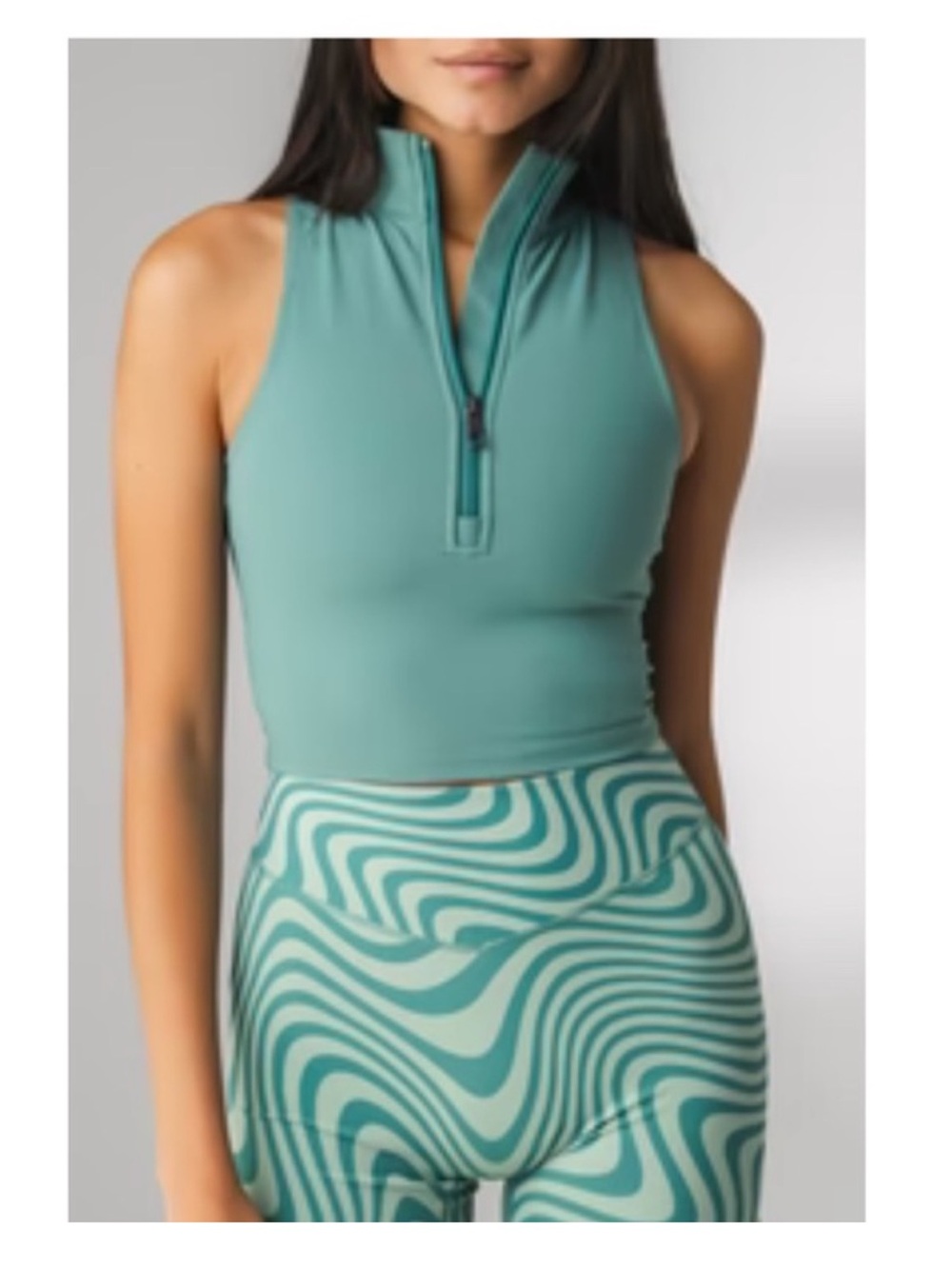 Balance Athletica Teal Zip-Front Crop Tank Top Size Large